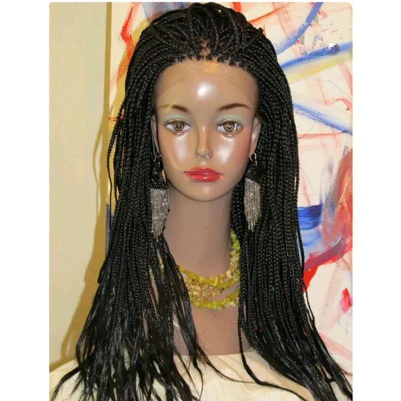 180density full Heat Resistant Fiber black wig Synthetic Braids Box Braids Wig Lace Front Wigs for black Women