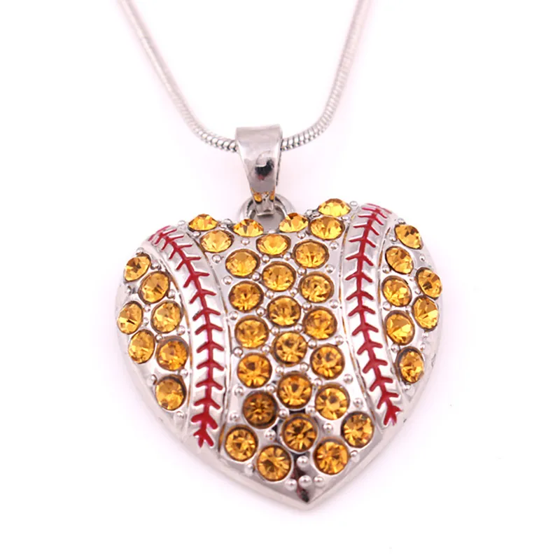 Charm Rhinestone Baseball Necklace Party Supplies Softball Pendant Necklace Love Heart Necklace