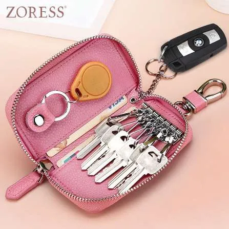 Zoress أصلي جلود محفظة مفتاح السيارة مفتاح سلسلة المفاتيح يغطي السوستة مفتاح حقيبة Women Key Pouch keys