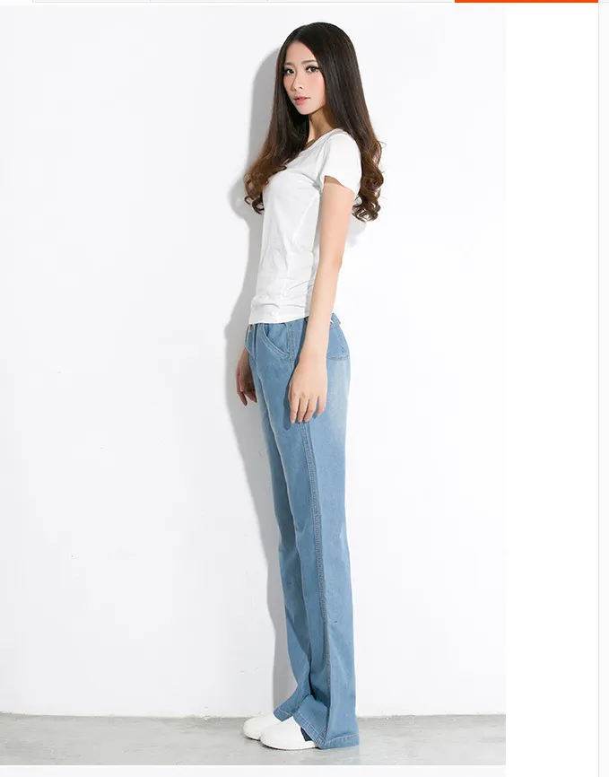 2017 verão fino fundo tamanho grande elástico cintura larga calça jeans casual feminino solto em linha reta pants pants mulheres jeans w175 s18101604