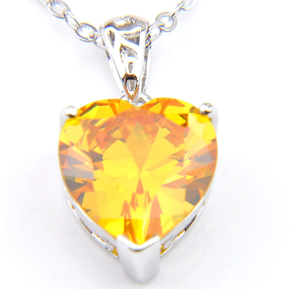 Luckyshine 6 pçs 1 lote doce brilhante amarelo cristal coração zircônia cúbica pedra preciosa 925 prata esterlina feminino colares de casamento pingente 265f