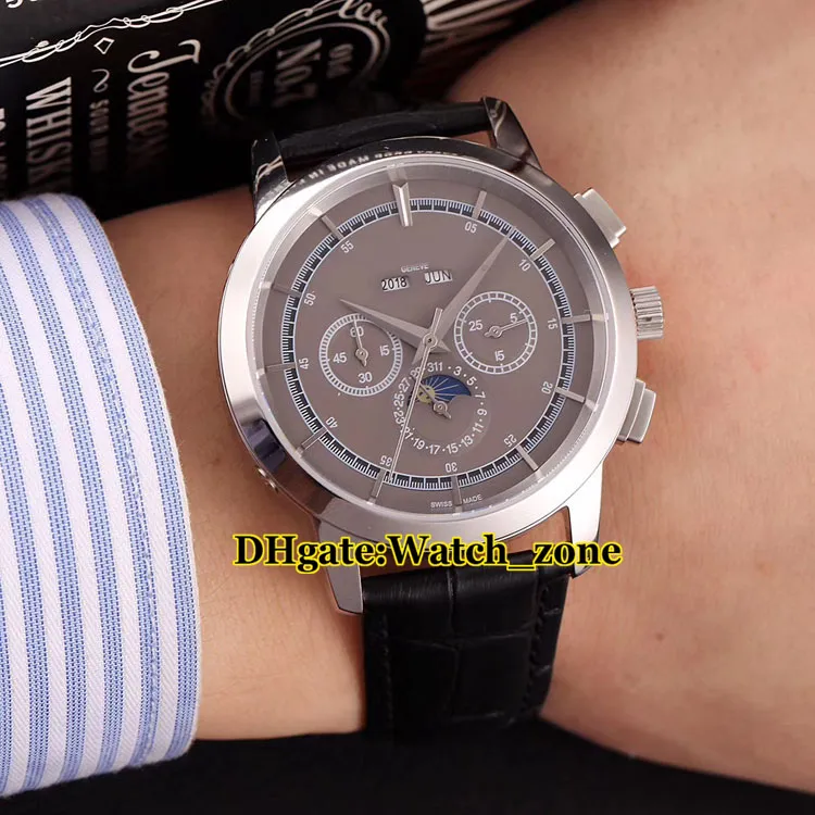 Nowa tradycja Kalendarza Pertewalual 5000t 000p Czarna tarcza Księżyc Faza Automatyczna męska zegarek skórzany pasek Wysokiej jakości Watch2064