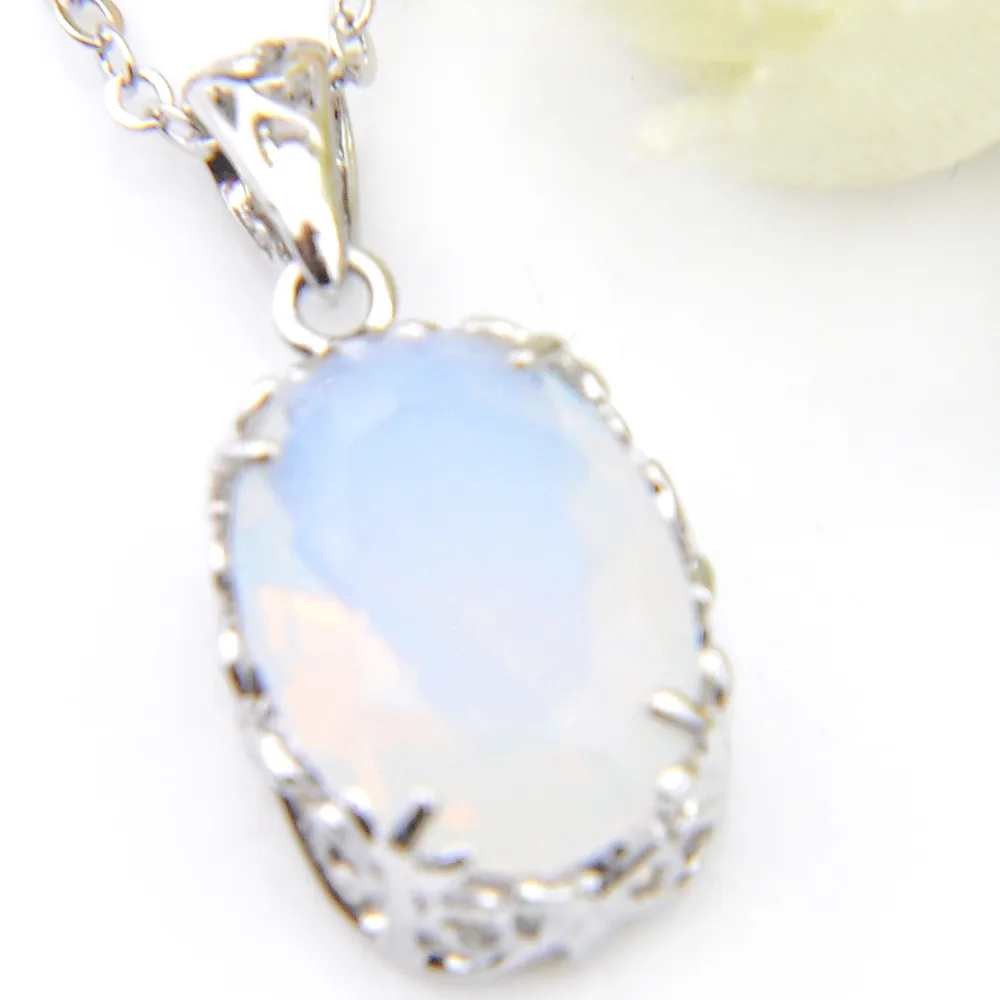 6 pezzi lotto 925 argento naturale naturale moonstone gemme da donna a sospensione ovale antichi regalo le vacanze a sospensione catena di gioielli205h