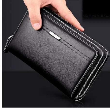 Double Zipper Men Clutch Bags High Quality PU Leather Wallet Man New Wallets Male Long Wallets Purses carteira masculina230t