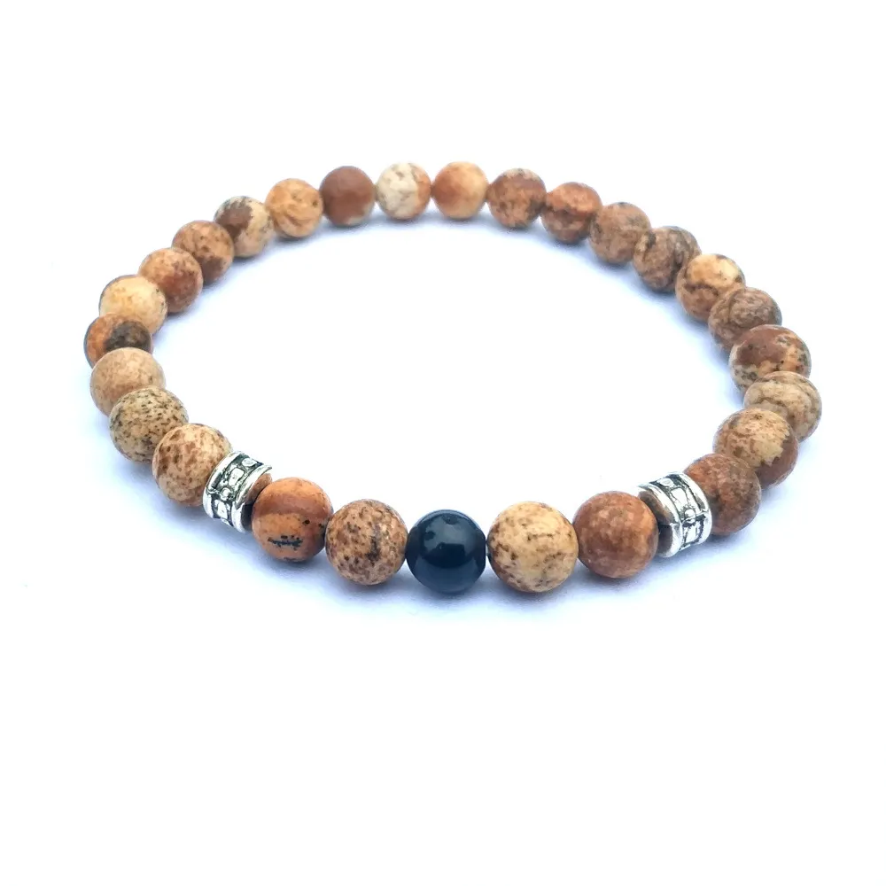 10-teiliges Set Edelstein-Perlen-Armband, 6 mm, Bild-Jaspis-Armband für Männer und Frauen, handgefertigter Schmuck290R