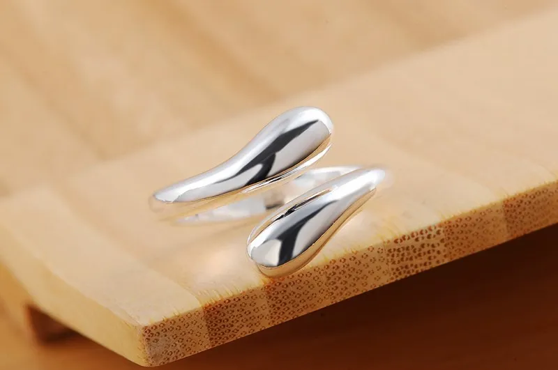 YHAMNI 100% Original anillo de Plata de Ley 925 tamaño ajustable gota de agua lágrima anillo abierto para mujeres con caja de regalo HR012286C