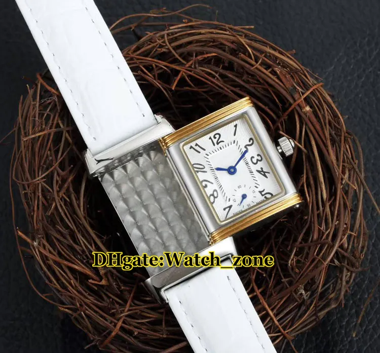 Flickvän gåva Reverso Q2668430 Swiss Quartz 2668430 White Dial Womens Watch Silver Case läderband Fashion Lady Watches306B