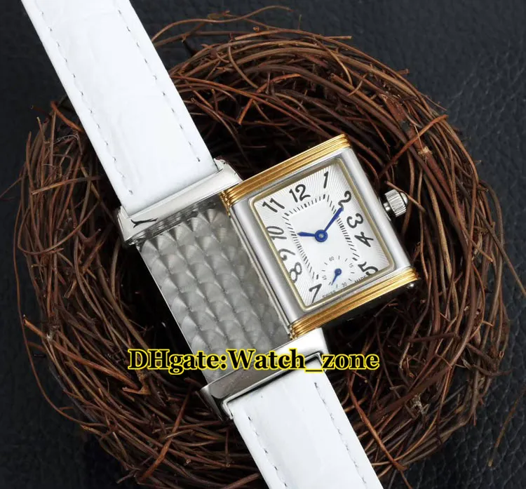 Vriendin Gift Reverso Q2668430 Zwitsers Quartz 2668430 WITTE DIAL WORDEN Kijk Silver Case lederen band Fashion Lady Watches304X