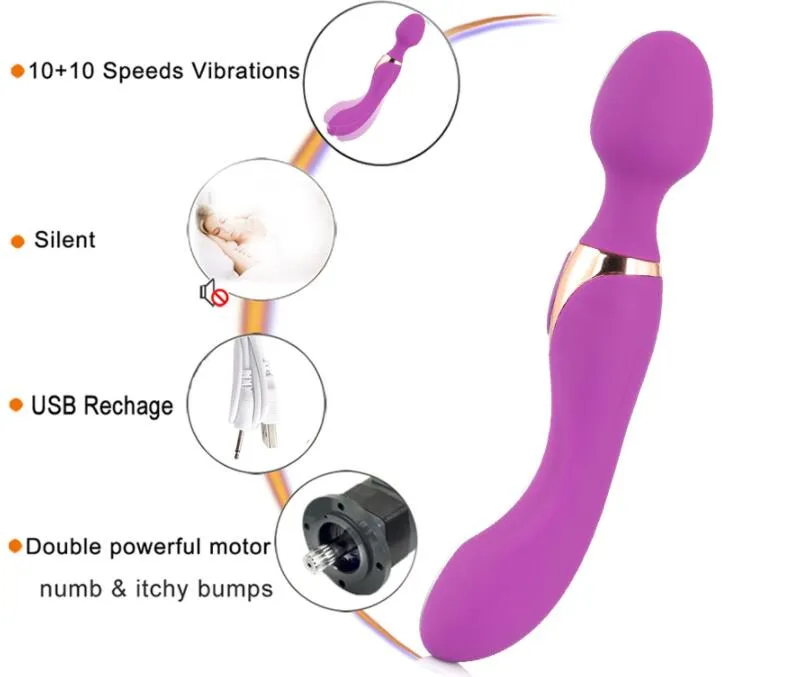 USB ładowanie podwójnej głowicy AV Magiczna różdżka masażer zabawki seksualne dla kobiet wibratory g-punkt wibratory stymulacja masaż masturbator masturbator masturbator dobrej jakości