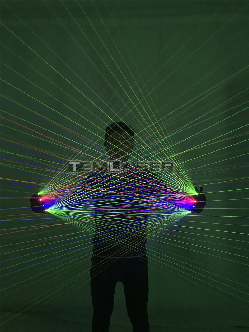 Gants Laser RGB multi-lignes 2 en 1, avec 2 vert, 1 rouge, 1 bleu, flash Laser, costume robot LED, robe lumineuse, bar, fête, music2155