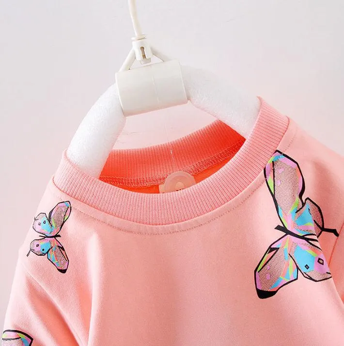 2 szt. Maluch dziewczynek ubrania dla niemowląt odzież dla dzieci koszula topy + spodnie motyl dres dla dzieci zestaw ubrań dla dziewczynek