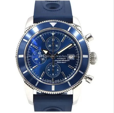 Nouvelle montre à quartz SuperOcean Heritage Chrono 46 mm A13320 Cadran bleu et bracelet en caoutchouc Montres de sport pour hommes 246E