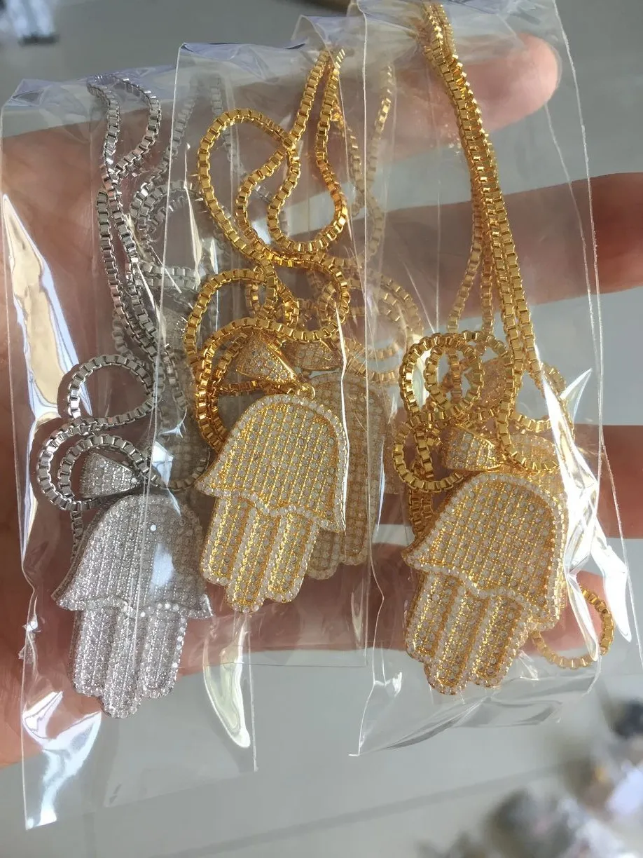 Chaîne bijoux pour hommes hip hop bling 38 6mm taille micro pavé cubique zircone hamsa main icedd out cool chaîne pour hommes necklace165G
