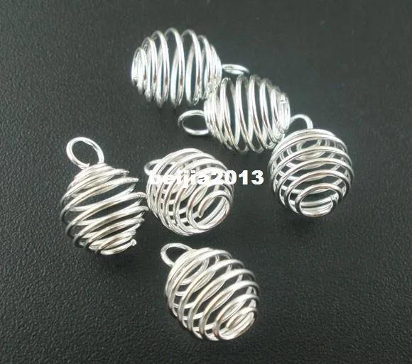 Cages de perles en spirale plaquée en argent Charmes Résultats des pendentifs