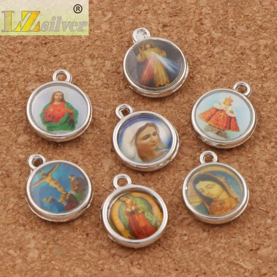 Enamel Catholic Religious Church Medals Saints Spacer Charm Beads 14x11 4mm Antique Silver Pendants L17062045