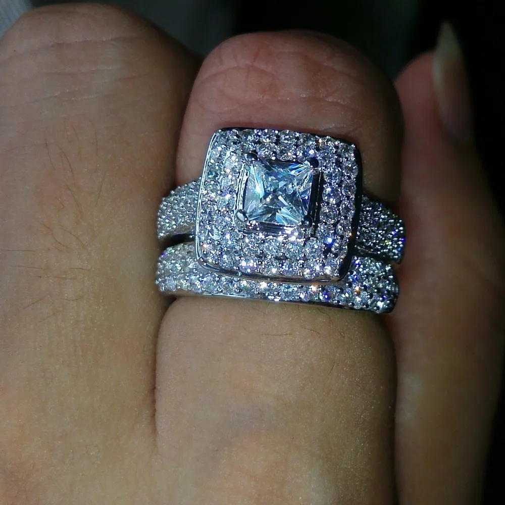 Choucong Nice Jewelry 134 pièces pierre diamant 14KT or blanc rempli bague de mariage ensemble Sz 5-11 gift306o