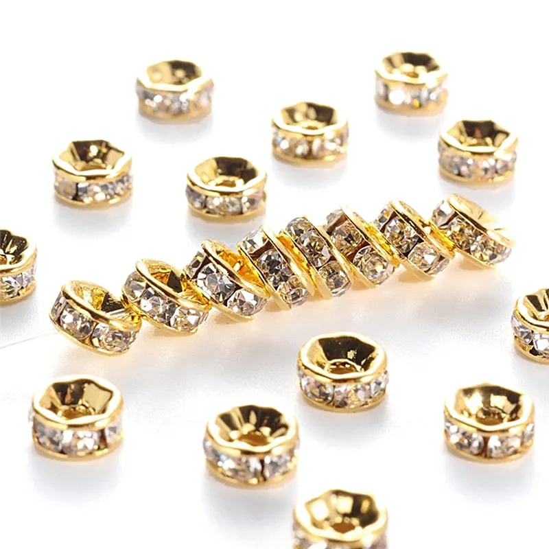 18K White Gold Plated Gold Silver Color Crystal Rhinestone Rondelle Beads Loose Spacer Beads for DIY Jewelry Making Wh309y