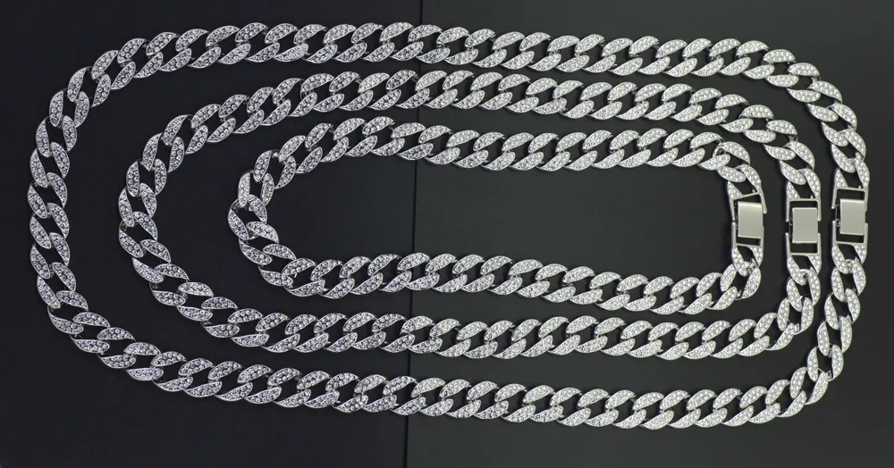 Full Diamond Cuban Necklace 18inch 20inch 24inch 30inch Bling Jewelry Necklace for Men Iced Out Miami Curb Cuban Link Chain288J