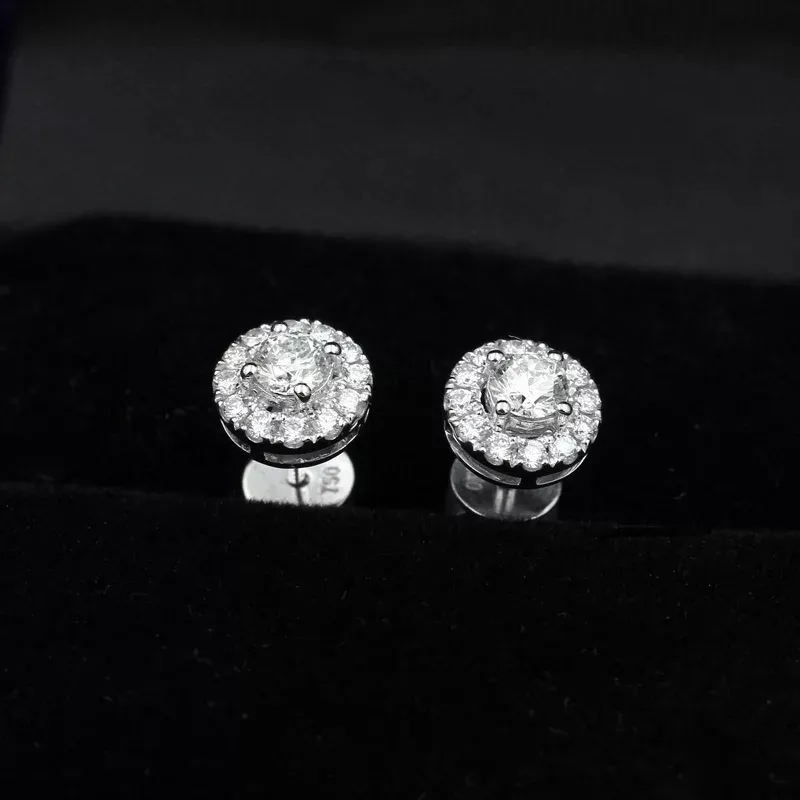 9K 14K 18Kゴールドスタッドラウンドシェイプグループ設定D FカラーVVS Clarity Moissanite Stone Earing Beautiful Forever275F