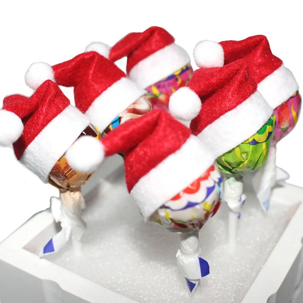 Mini Noel Şapkası Noel Baba Şapka Noel Lolipop Hat Mini Düğün Hediyesi Yaratıcı Kapaklar Noel Ağacı Süsleme Dekor285g