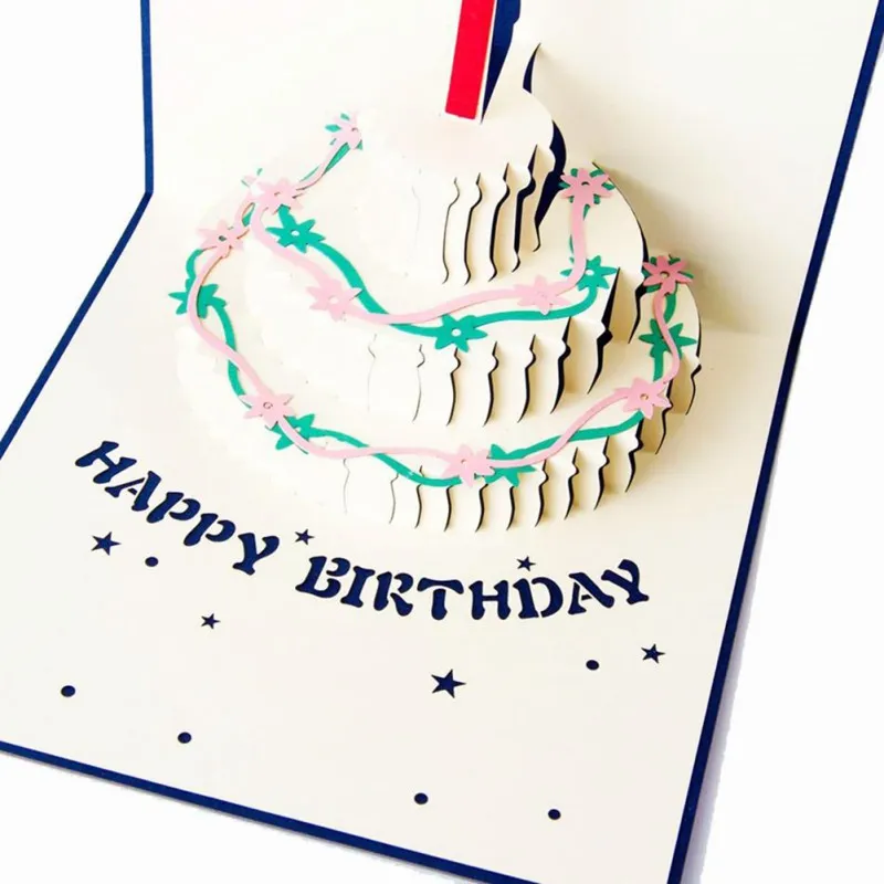 Целый новейший торт ко дню рождения, 3D бумага, лазерная резка, всплывающие открытки ручной работы, подарочные открытки на заказ, товары для вечеринок264i