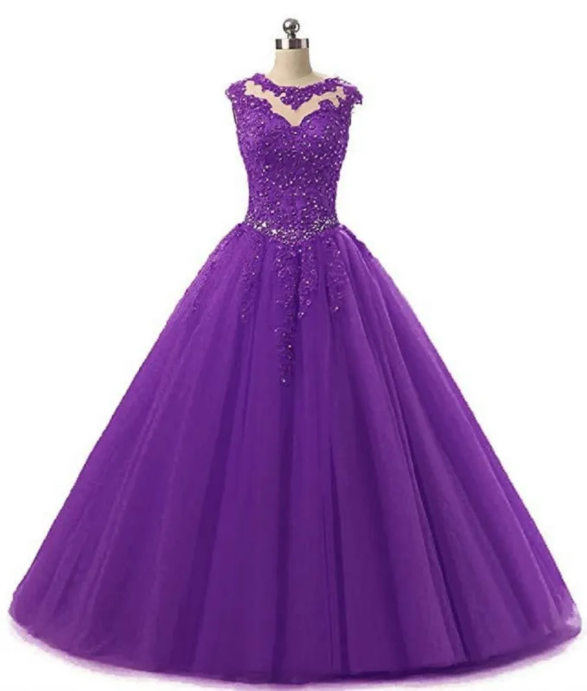 Sweet 16 Quinceanera Pageant Dresses spets Applique Tulle bollklänning balklänningar långa vestidos 15 anos nyckelhål tillbaka debutante masqu223h