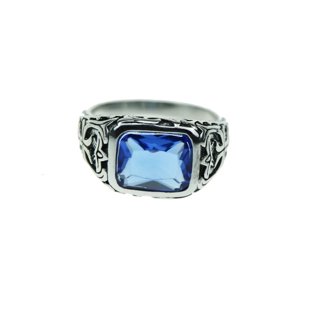 Echte Pure 925 Sterling Zilveren Ringen Voor Mannen Blauw Natuurlijke Kristal Steen Heren Ring Vintage Holle Gegraveerde Bloem Fijne sieraden Y18915250585