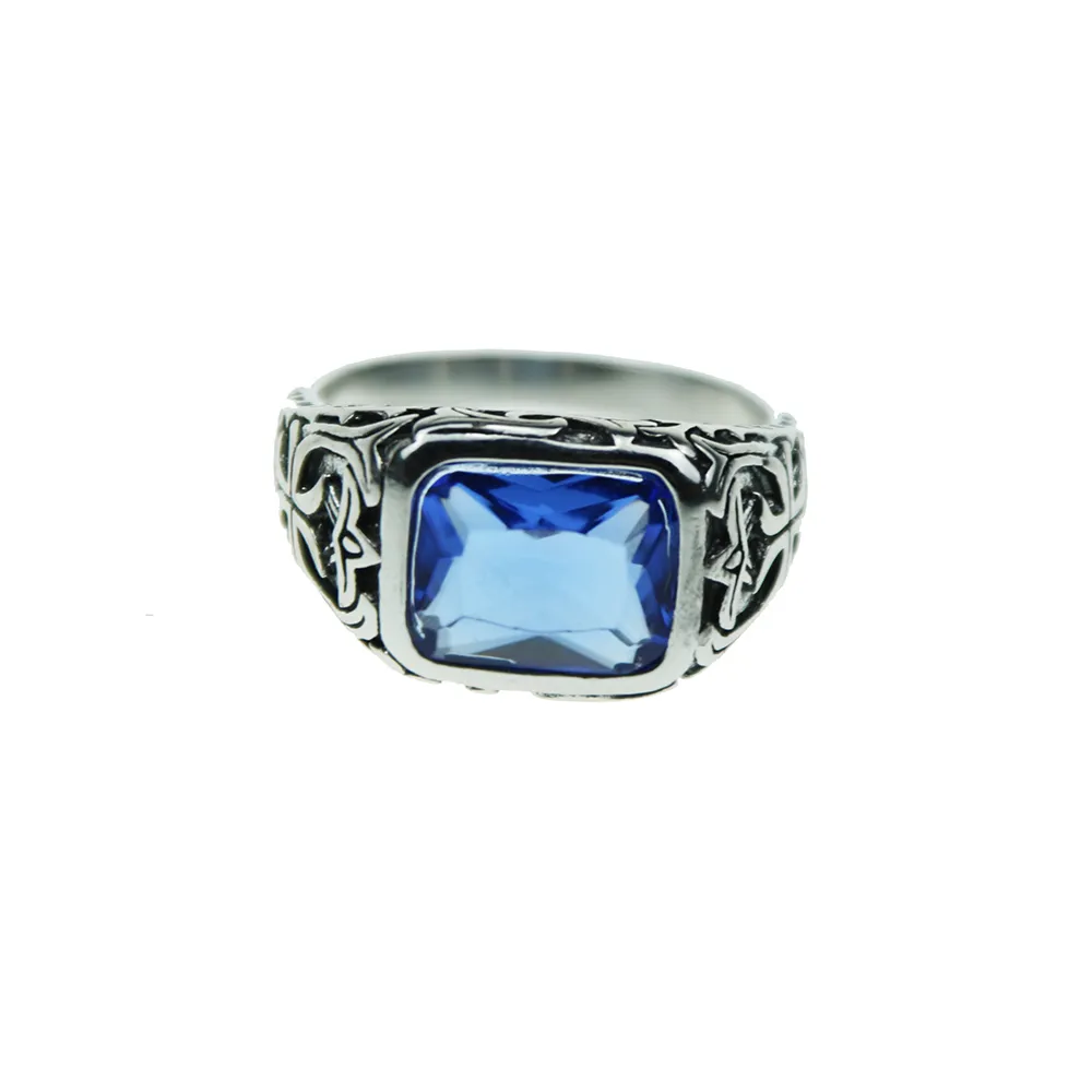 Verklig ren 925 Sterling Silver Rings for Men Blue Natural Crystal Stone Mens Ring Vintage Hollow Graved Flower Fine Jewelry Y18915250585