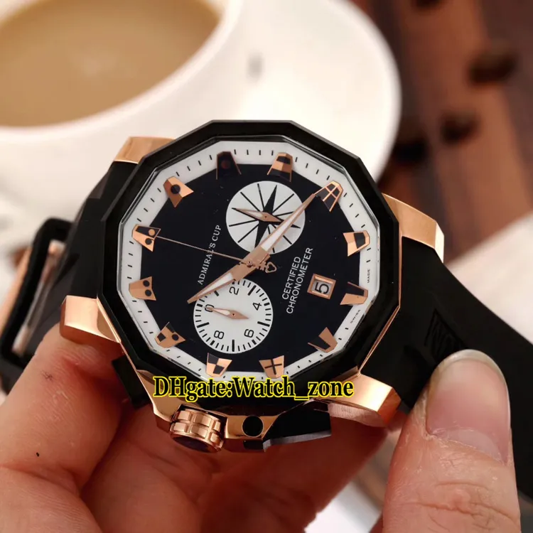 Кубок Адмирала Seafender 753 231 91 0F81 розовое золото черный циферблат большой размер Miyota кварцевый хронограф мужские часы резиновый секундомер W2116