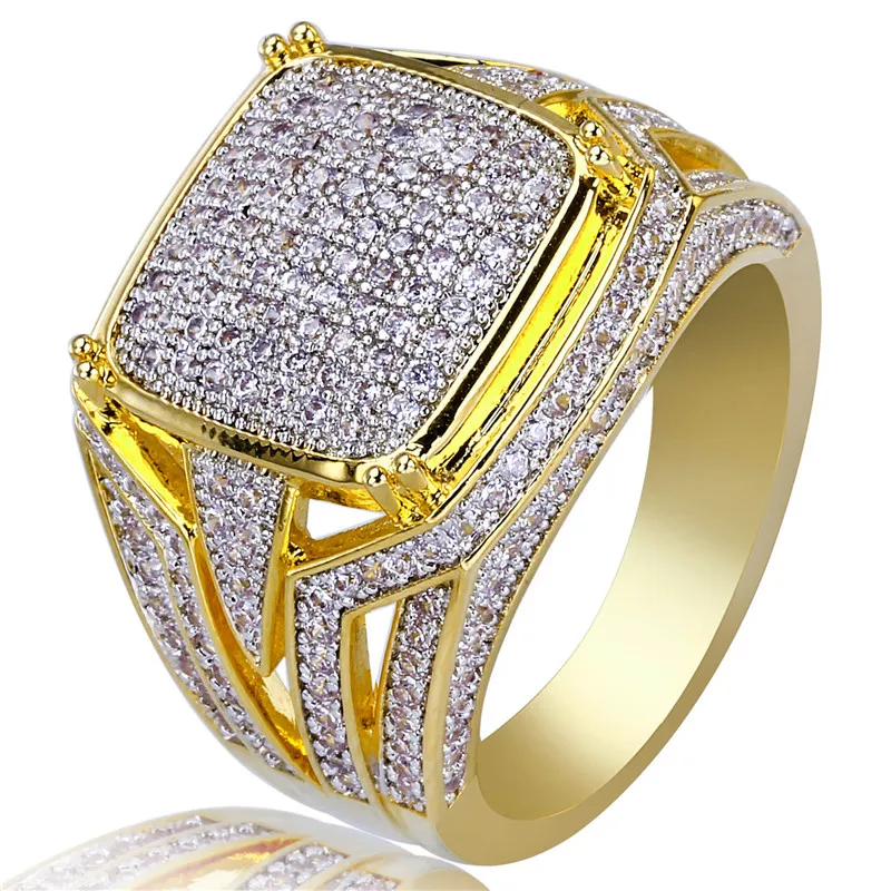 Hip Hop Jewelry Diamond Ring Mens Luxury Designer Rings Micro Pave CZ Iced Out Bling Big Square Finger Ring Gold Plated Wedding Ac315G