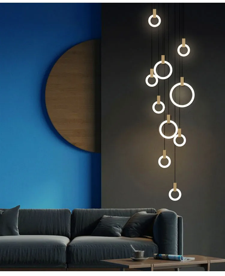 أضواء الثريا LED المعاصرة LED Nordic LED Droplighs Acrylic Rings Stair Lighting 3 5 6 7 10 Rings Lighting Lighting Fixture281K