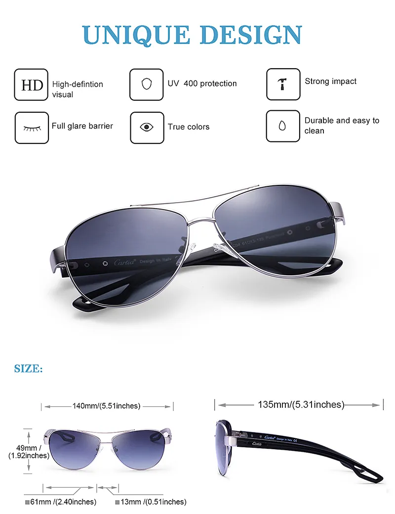 Carfia Summer Fashion Polarised Solglasögon för kvinnor Storlek 61mm Polariserade Sun Lgasses 100% UV400 Protection Glare-2905