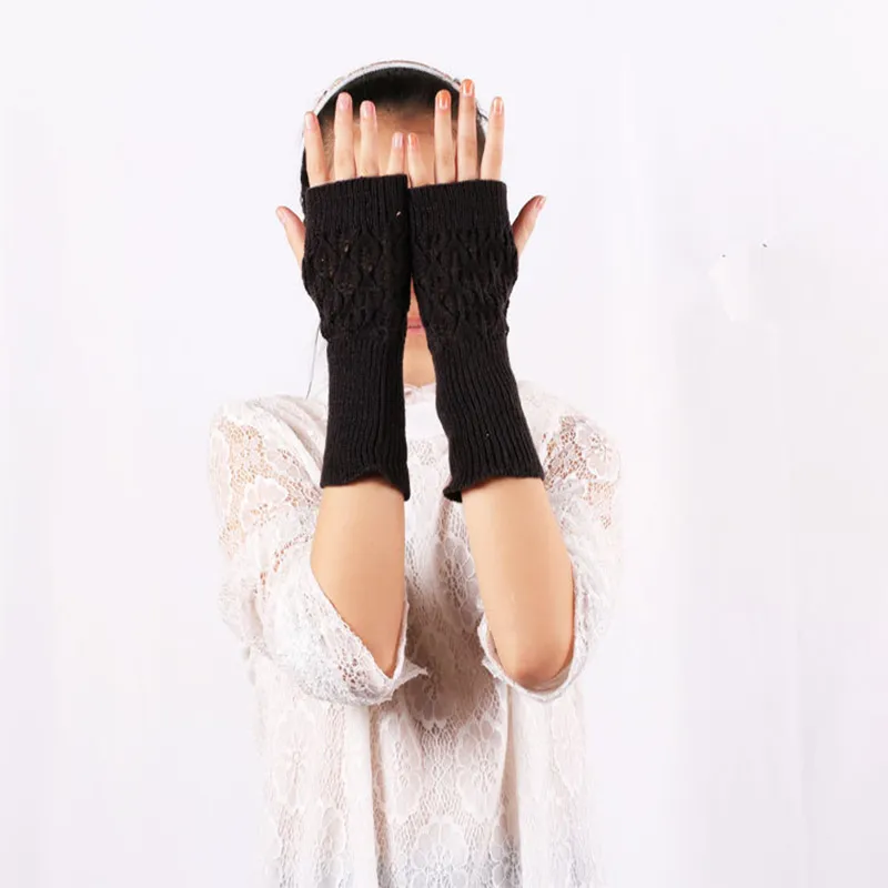 2018 New Winter Women Fingerless Knitted Long Gloves Arm Warmer Wool Half Finger Mittens lot209s