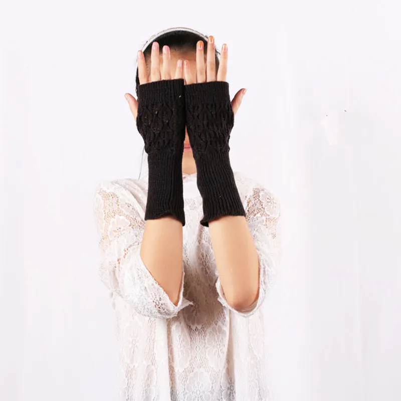 2018 New Winter Women Fingless Knitted Long Gloves ARM暖かいウールハーフフィンガーミトン12ペアLOT241K