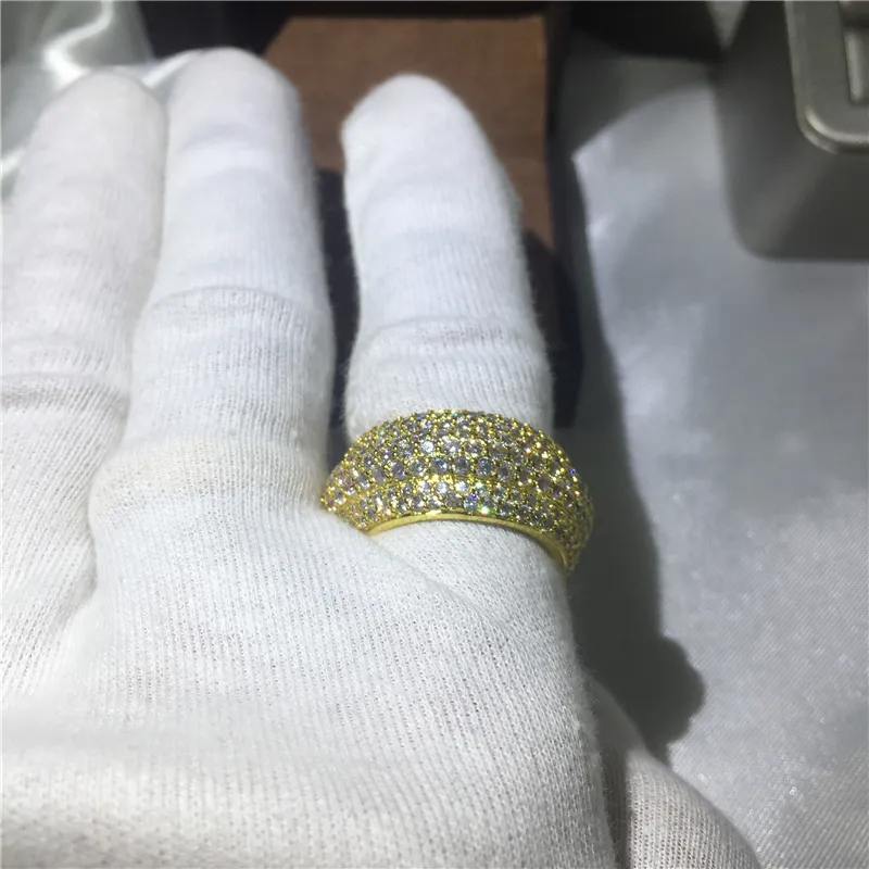Vecalon Luxury Women Ring Ring Pave Set Diamonique CZ Giallo Oro Pieno Anello nuziale di anniversario Silver 925 donne Men293N