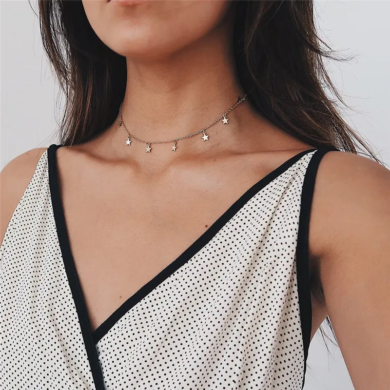 Mode långa halsband 2018 sommar ny bohemia stil guld silver färg stjärna mån halsband kvinnor boho hängen choker smycken g2308r