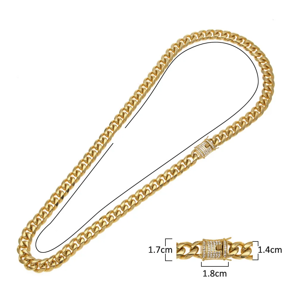 Smyckesuppsättningar i rostfritt stål 18K Guldpläterad gjutning Dragon Clasp W Diamond Cuban Link Halsband Armband 2st Män trottoarkedjor 103155