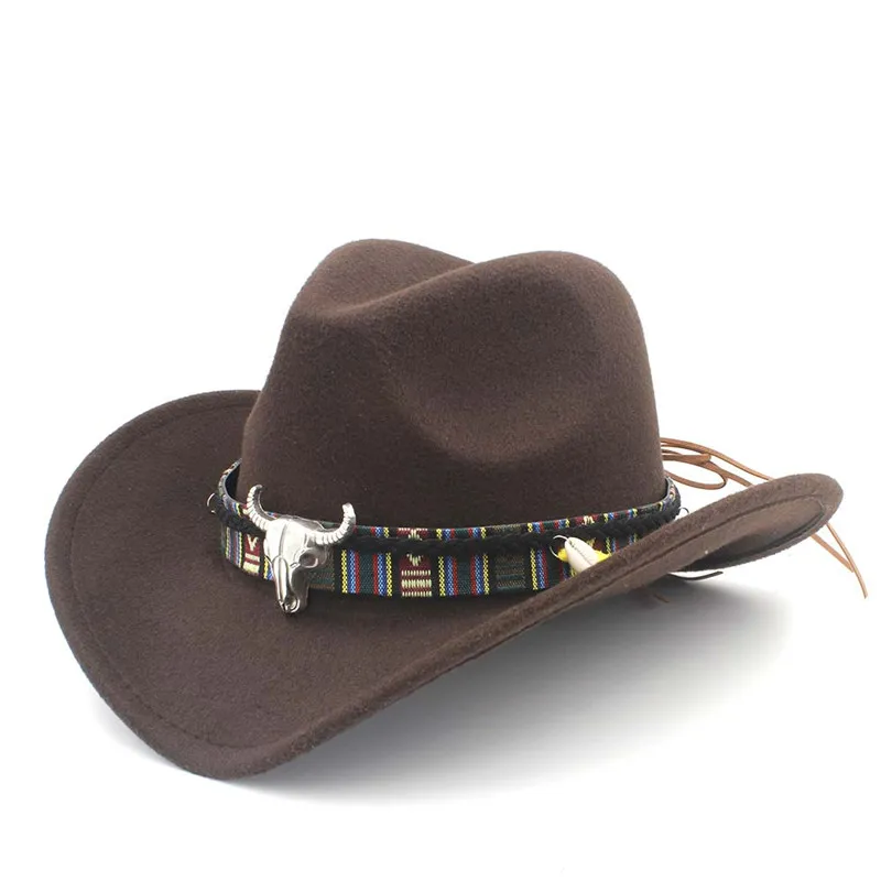 Ethnic Style Cowboy Western Hat Fashion Unisex Solid Color Cowgirl Jazz Cap with Alloy Bull Head Belt for Men Women Size 5658cm3862678