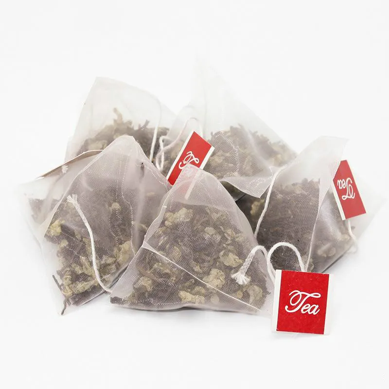 6 5 8cm 5 8x7cm tomma triangel tepåsar med etikett Heal Seal Nylon Filtrar Herb Loose Tea Infuser Filders 500st Lot234e