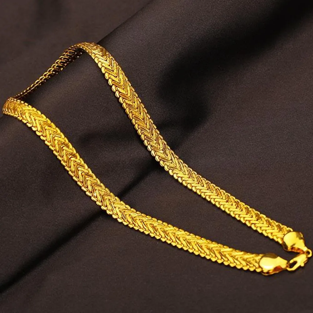 Chaîne à chevrons en or jaune 18 carats, collier classique rempli d'accessoires solides pour hommes, longueur 23 à 6 pouces, 217Z