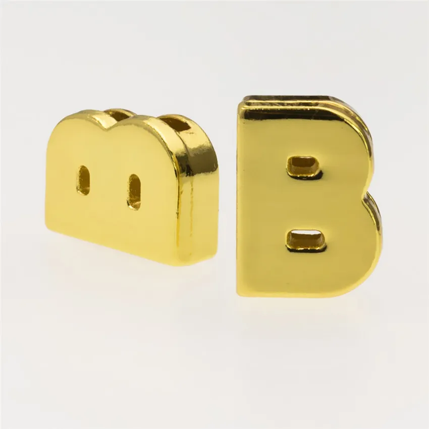 130 Uds. Letras del alfabeto inglés de 8mm A-Z letras deslizantes lisas doradas accesorio DIY apto para collar de mascota llavero de pulsera 347G