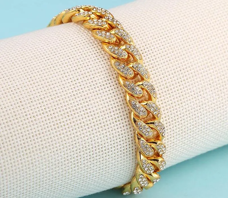 Mens Luxury Iced Out Diamond Fashion Chain Armband Bangles 18K Gold Silver Cuban Link Miami Armband Hip Hop Jewelry299U