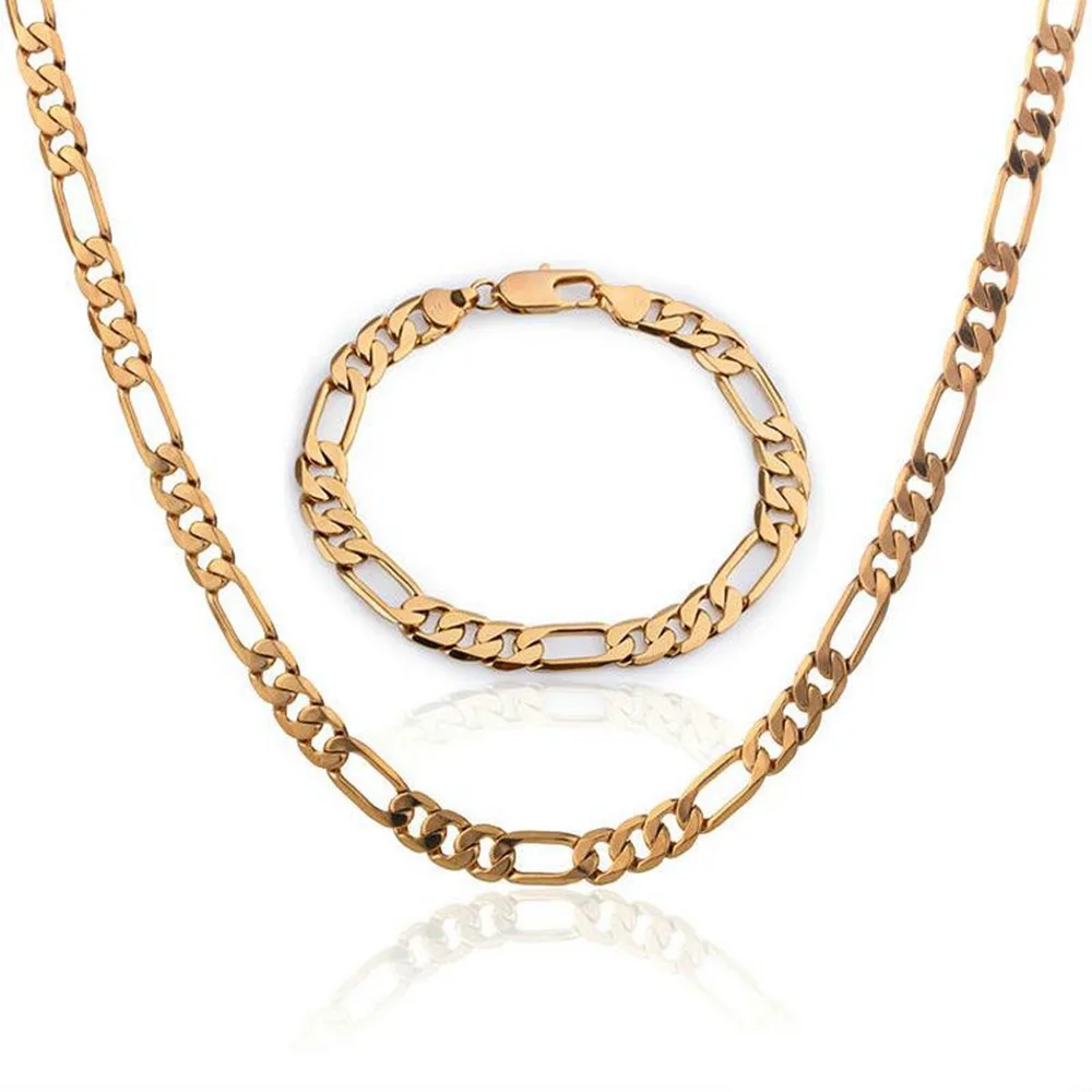 Conjunto de joyas de estilo clásico, collar Figaro relleno de oro amarillo de 18k, pulsera para mujer, accesorios para hombre, regalo de moda sólido196q