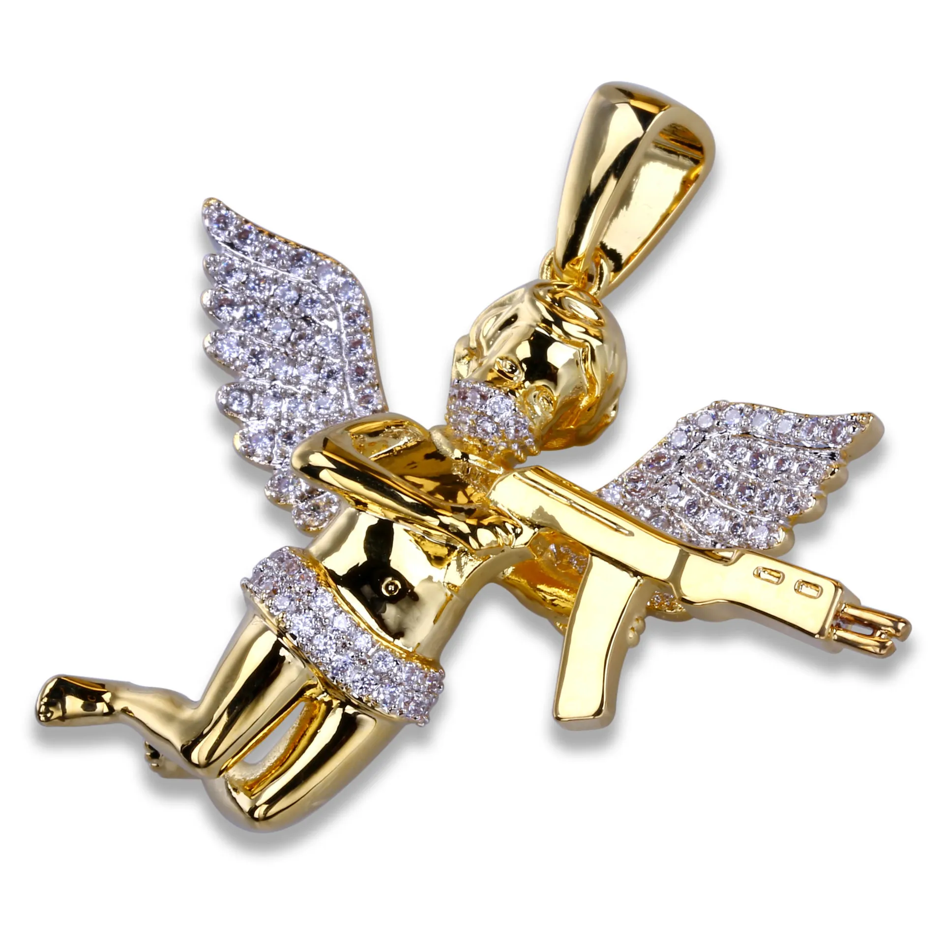 Men Full Iced Rhinestone Necklaces Auniquestyle Cupid Angel Pendant Hip Hop Cuban Chain Necklace Gold Jewelry For Male Micro Pave2620