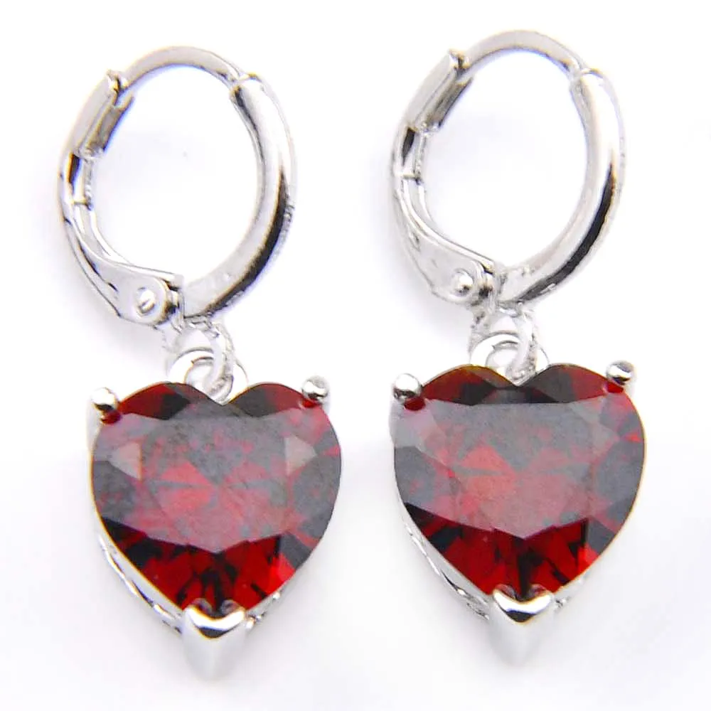 Luckyshine Set di gioielli da sposa Orecchini con pendenti Cuore Rosso granato Gemme Collane in argento 925 Fidanzamenti Gift223v