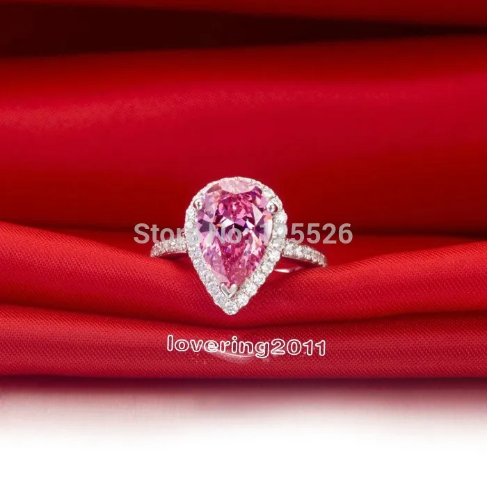 choucong Dazzling Pear Cut Pink 5A Zirkon Stein 925 Sterling Silber Verlobungs-Ehering Gr. 5-11 Gift278S