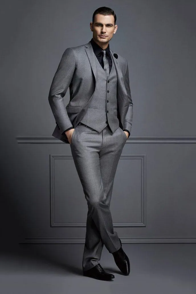 handsome dark grey mens suit new fashion groom suit wedding suits for best men slim fit groom tuxedos for man jacketvestpants