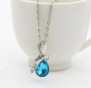 Collana con ciondolo a forma di goccia da donna, strass di cristallo, ciondolo con diamanti, catena placcata in argento gioielli da donna