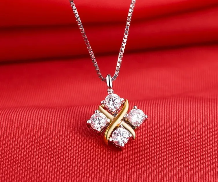 يتوهم المجوهرات T- العلامة التجارية 0.4Ct الماس الاصطناعية قلادة فضية 925 قلادة الاسترليني فضية قلادة قلادة الذهب الأبيض اللون