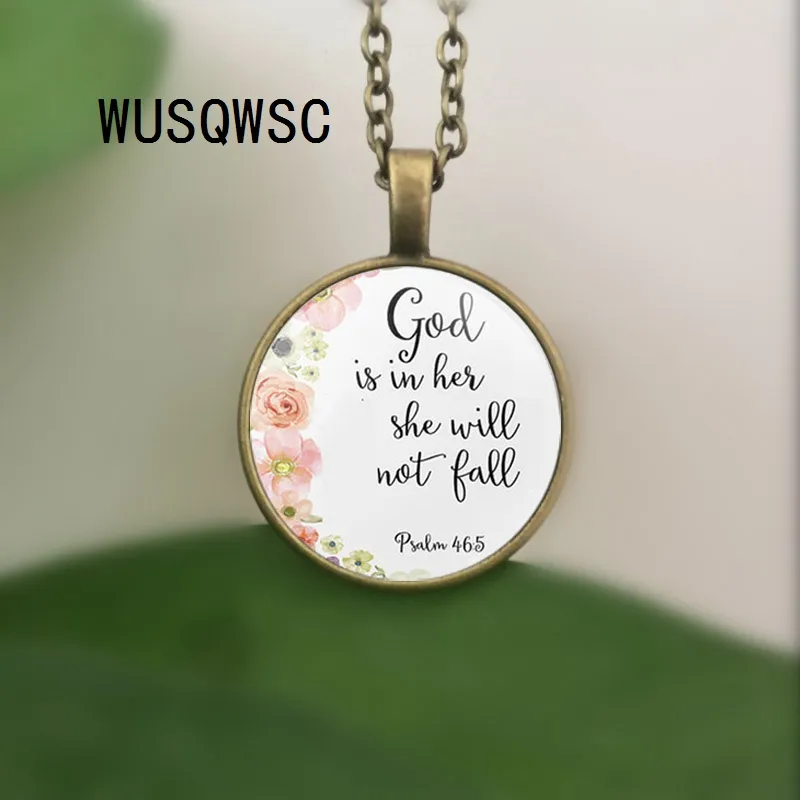 Psalms 46 5 Bible verses God is within her She will not fall Nursery verse necklace Fashion jewelry Religion Christian pendant270u